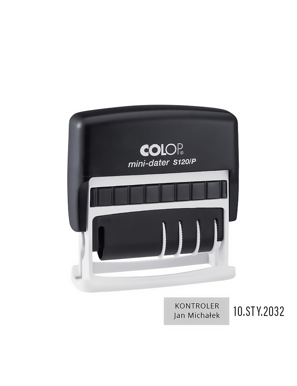 Datownik samotuszujący Mini S120/P | tekst + data obok siebie | 10 x 25 mm