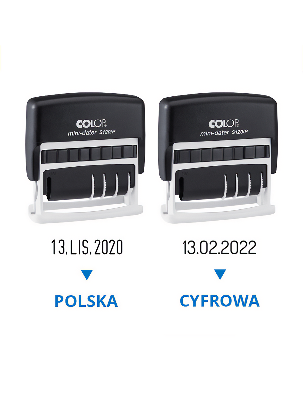 Datownik samotuszujący Mini S120/P | tekst + data obok siebie | 10 x 25 mm