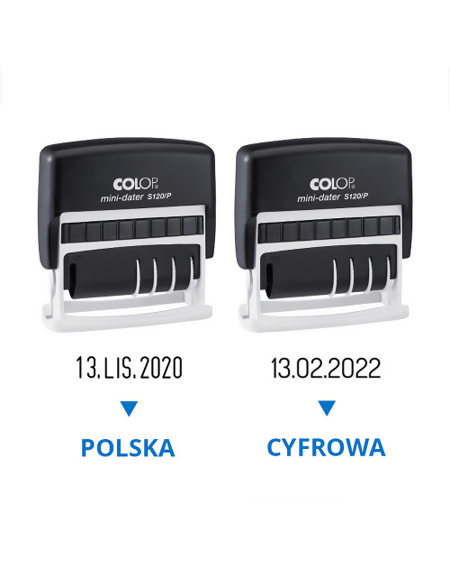 Datownik samotuszujący Mini S120/P | tekst + data obok siebie | 10 x 25 mm
