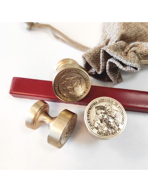 Spersonalizowany stempel mosiężny do laku z falowaną obwódką i Twoim logo